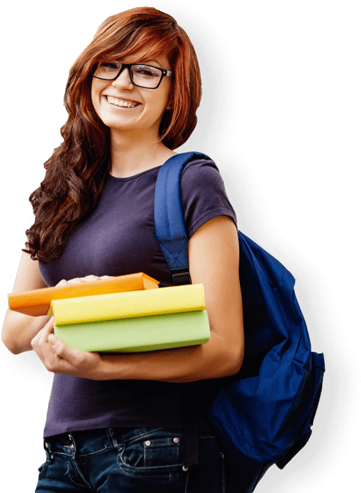 girl with books smiling