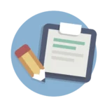 pen and paper on blue circle