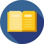 book on blue round icon